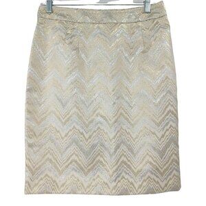 Trina Turk Metallic Pencil Skirt Beige Womens 6 Holiday Party Cocktail Night Out
